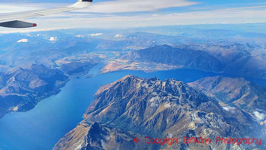 Aerial view over The Remarkables and Lake Wakatipu, Central Otago , New Zealand